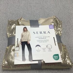 NWT Serra Ladies Sequins Bomber Jacket Size XL Gold